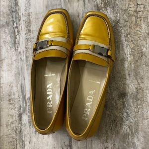 Prada Gold Patent Leather Driving Moccasins Loafer